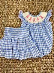 Blue Gingham Ruffle Skirt