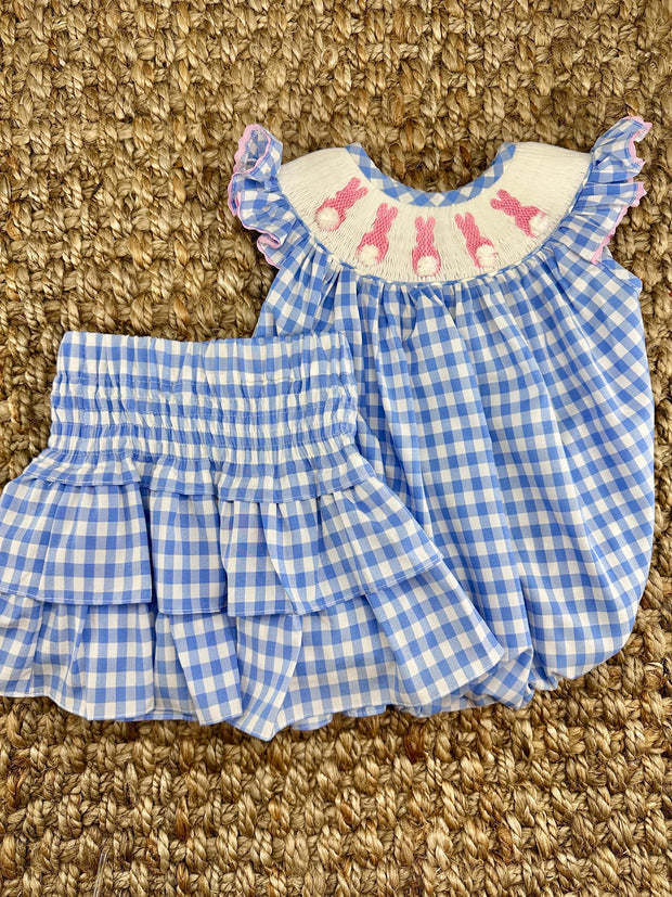 Blue Gingham Ruffle Skirt