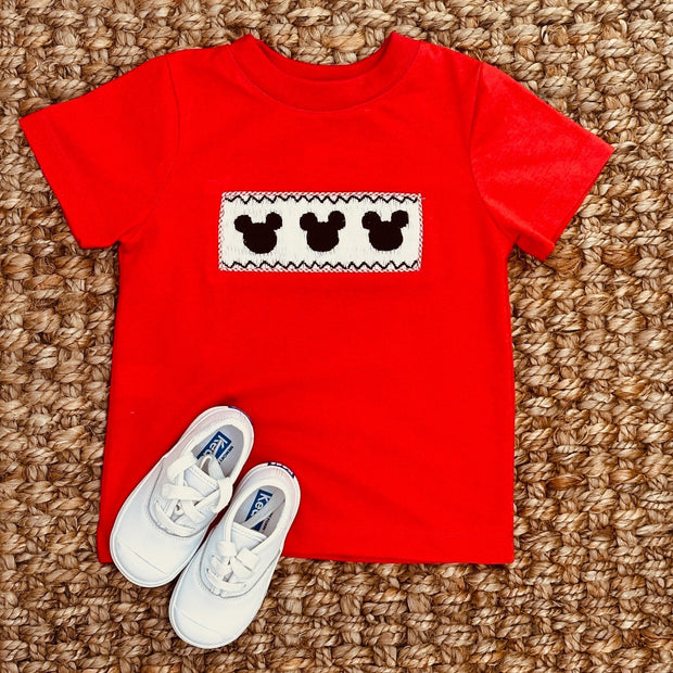 Mouse Smocked Boy's Shirt in Red Knit!
