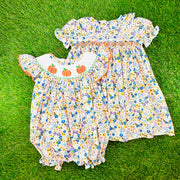 Autumn Floral Smocked Pumpkin Bubble