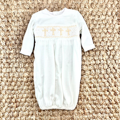 Smocked Cross Baby Gown- Baptism, Christening, soft cotton, baby boy, Baby Gift, Baby Boy, smocked baby outfit 775 *F