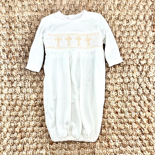 Smocked Cross Baby Gown- Baptism, Christening, soft cotton, baby boy, Baby Gift, Baby Boy, smocked baby outfit 775 *F