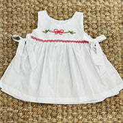 Christmas Apron Bow Dress- Embroidered and Smocked 2 Piece Dress