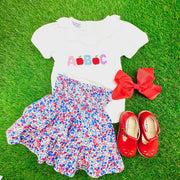 ABC Smocked School Shirt in cotton knit with white collar - (shorts sold separately) Girls, Frist Day of School, Soft cotton 516 *G