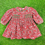 Red Floral Charlotte Smocked Dress - Christmas, Valentine, Fall, Liberty London, Vintage Style, Baby Girl, Heirloom, 768 *G