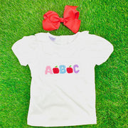 ABC Smocked School Shirt in cotton knit with white collar - (shorts sold separately) Girls, Frist Day of School, Soft cotton 516 *G