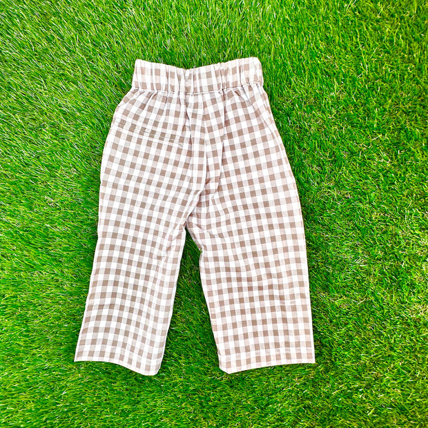Boys Pants in Tan Gingham with Pockets