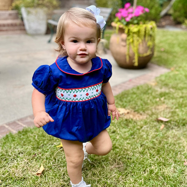 Navy Windsor Smocked Bubble Romper