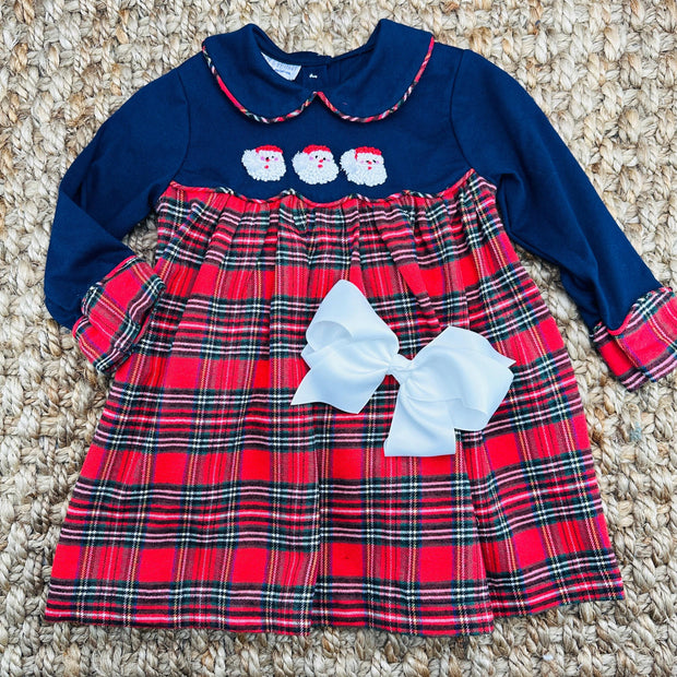 Santa Christmas Dress in Navy and Plaid