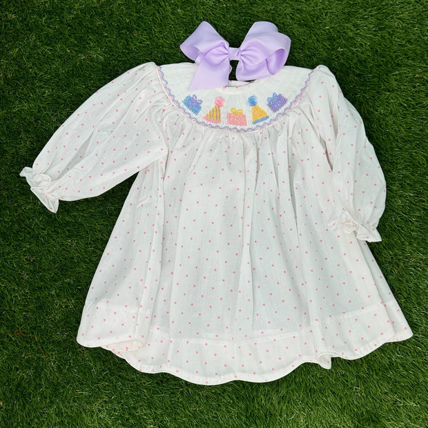 Birthday Smocked Dress in Polka Dot - Long Sleeve Birthday Smocked Dress in Polka Dot - Long Sleeve