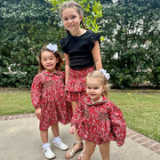Red Floral Smocked Ruffle Skirt
