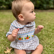 Turkey Smocked Boy's Bubble in Tan Gingham