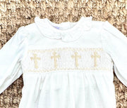 Smocked Cross Gown - Baptism, Christening, soft cotton, Baby Gift, baby girl, smocked baby outfit 776 *F