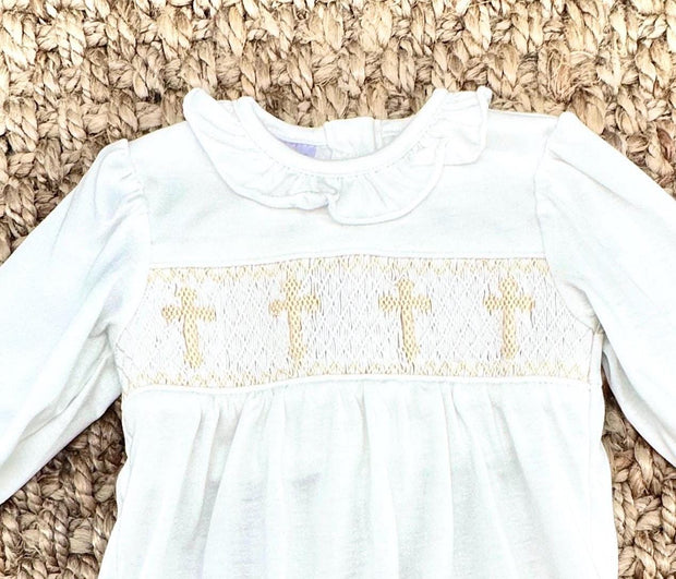 Smocked Cross Gown - Baptism, Christening, soft cotton, Baby Gift, baby girl, smocked baby outfit 776 *F