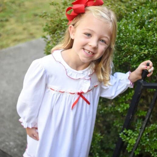 Clara Nutcracker Gown in Soft Knit Cotton with Red Ribbon 18M Clara Nutcracker Gown in Soft Knit Cotton with Red Ribbon 18M