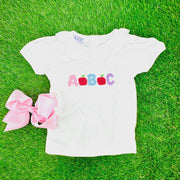 ABC Smocked School Shirt in cotton knit with white collar - (shorts sold separately) Girls, Frist Day of School, Soft cotton 516 *G