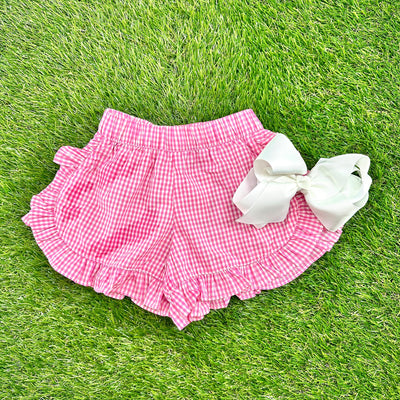 Girl's Shorts in Small Pink Gingham with Ruffles - Matching Shirts available 785 *E