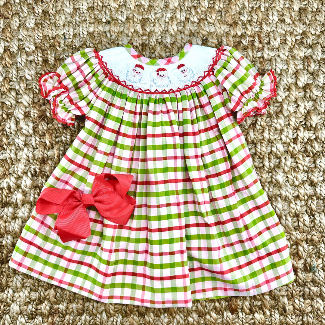 Santa Smocked Christmas Plaid Dress Santa Smocked Christmas Plaid Dress