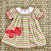Santa Smocked Christmas Plaid Dress