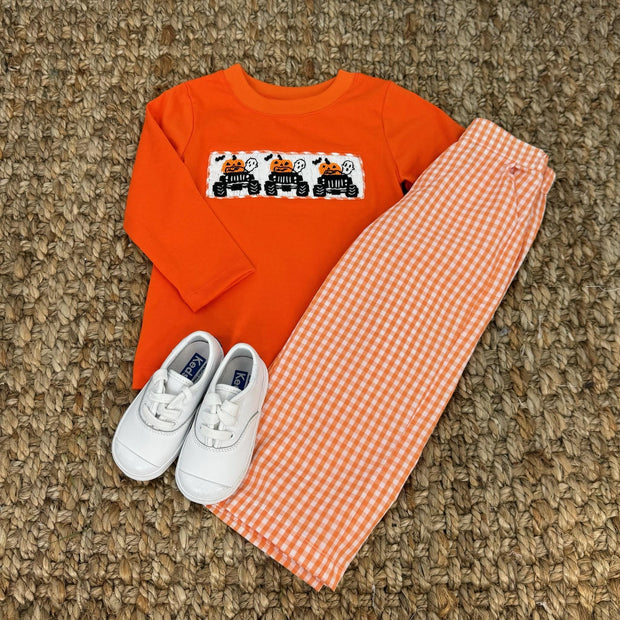 Smocked Monster Shirt in Orange Knit (shorts sold separately) - Halloween, Fall, knit cotton shirt