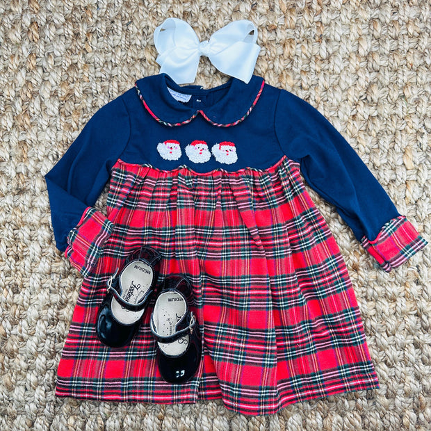 Santa Christmas Dress in Navy and Plaid