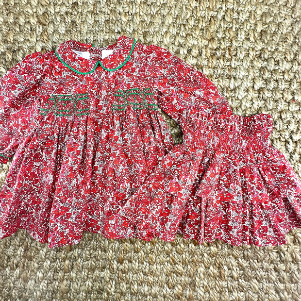 Red Floral Smocked Ruffle Skirt