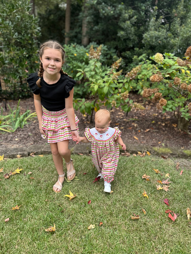 Santa Smocked Christmas Plaid Bubble