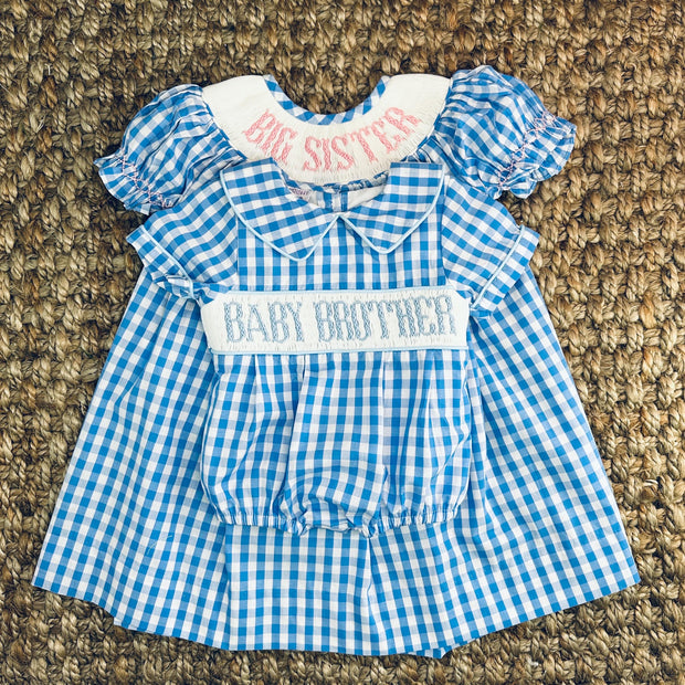 Baby Brother Smocked Bubble in Blue Gingham