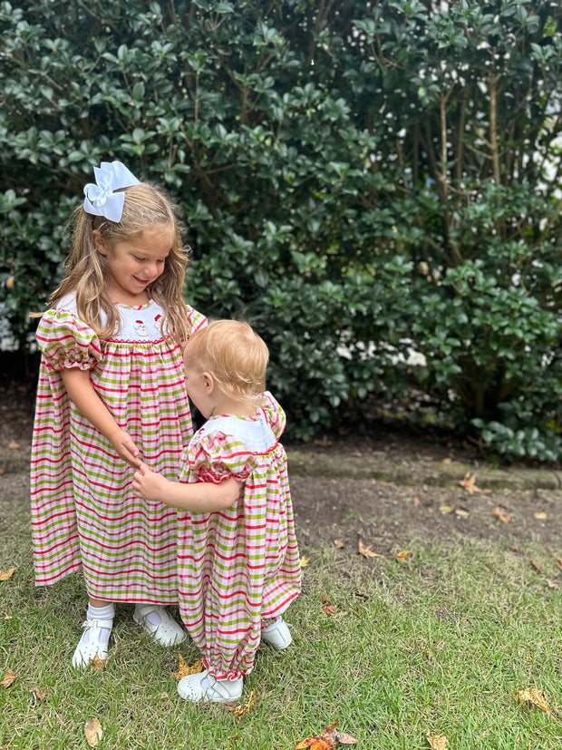 Santa Smocked Christmas Plaid Bubble