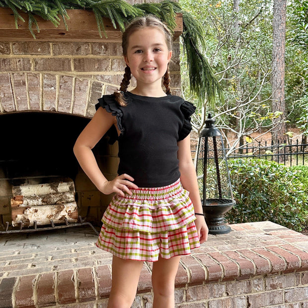 Christmas Plaid Smocked Ruffle Skirt
