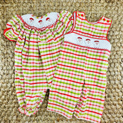 Santa Smocked Christmas Plaid Longall
