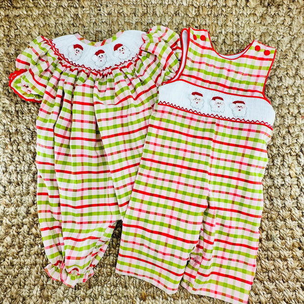 Santa Smocked Christmas Plaid Longall