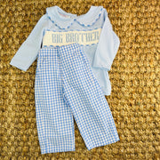 Smocked Big Brother Shirt in blue with collar