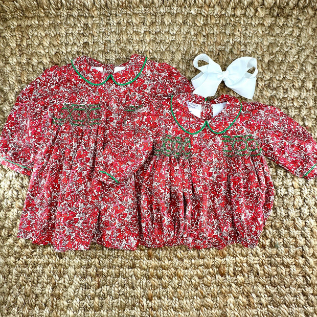 Red Floral Smocked Charlotte Bubble Romper