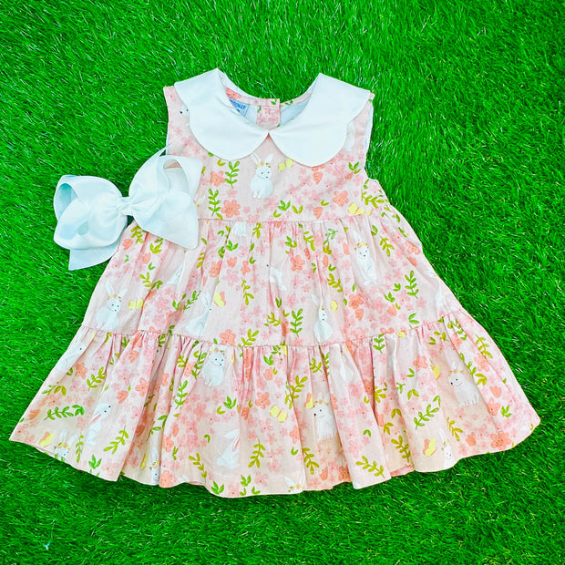 Easter Tiered Dress with Scalloped Collar, Vintage Style, Princess, Baby Girl, Rabbit, Heirloom 718