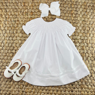 Smocked Cross Dress in White with White Crosses