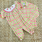 Santa Smocked Christmas Plaid Bubble