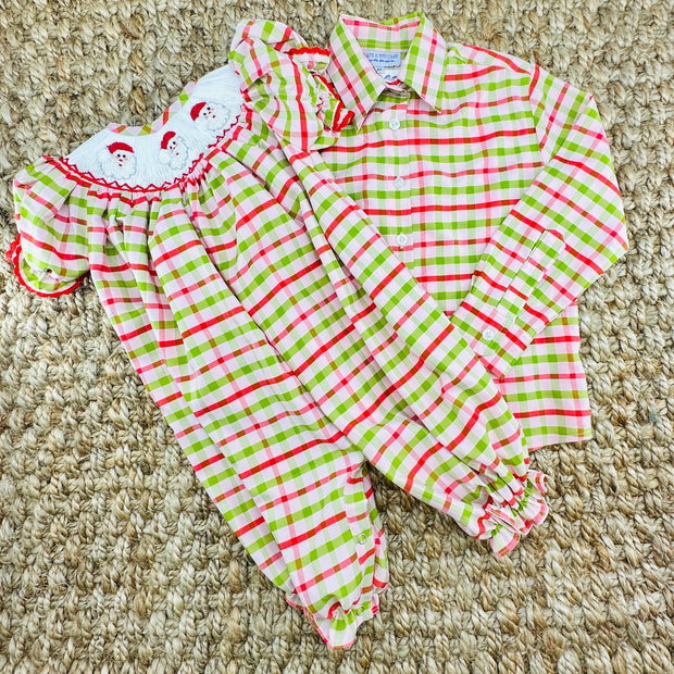Santa Smocked Christmas Plaid Bubble