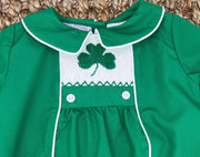 Shamrock Smocked Boy's Bubble in Green with Collar