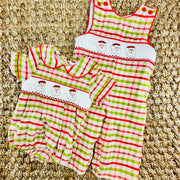 Santa Smocked Christmas Plaid Longall