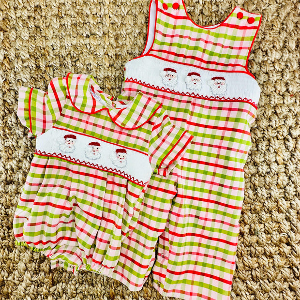 Santa Smocked Christmas Plaid Longall