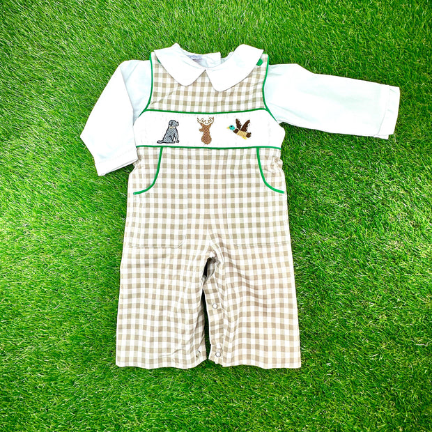Hunter Smocked Longall in Tan Gingham with Pockets!