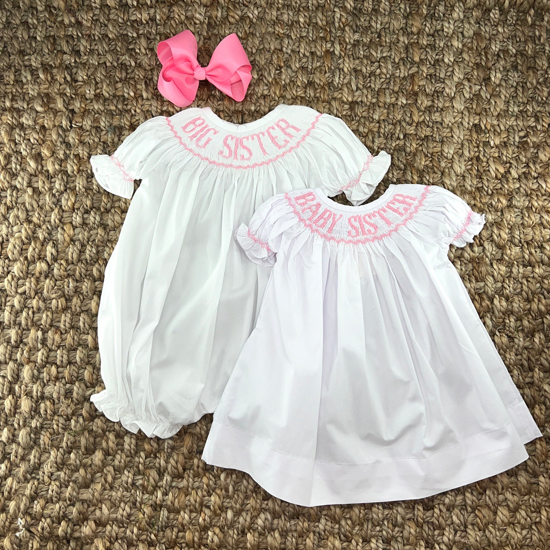 Big Sister Smocked Bubble Romper  Pleats and Stitches