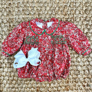 Red Floral Smocked Charlotte Bubble Romper