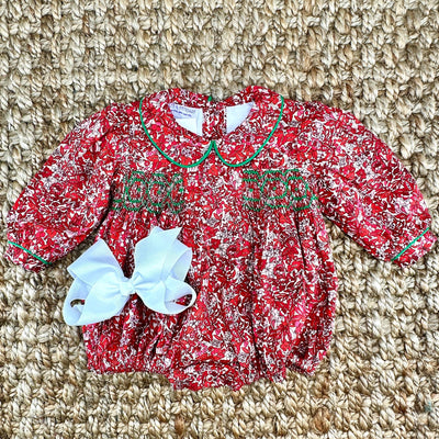 Red Floral Smocked Charlotte Bubble Romper