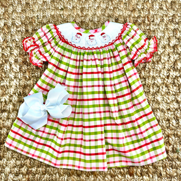 Santa Smocked Christmas Plaid Dress