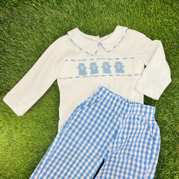Smocked Halloween Ghost Shirt in White Knit (shirt only)