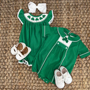 Shamrock Smocked Boy's Bubble in Green with Collar