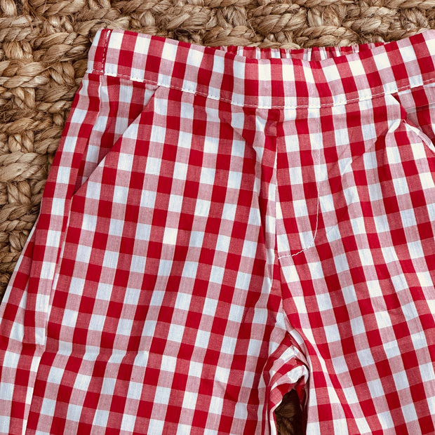 Red Gingham Boys Pants with Pockets