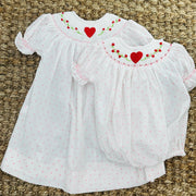 Valentine Smocked Lille Romper - Bow and Hearts on Polkadot
